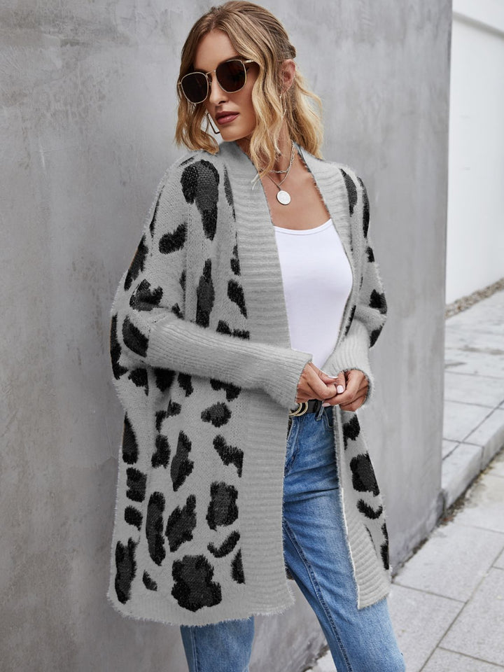 Angel Wings Leopard Pattern Fuzzy Cardigan