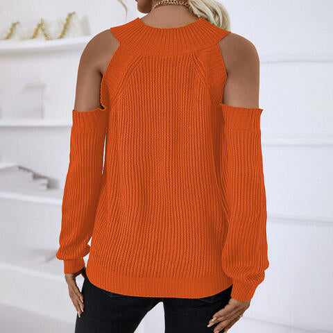 Round Neck Cold-Shoulder Sweater