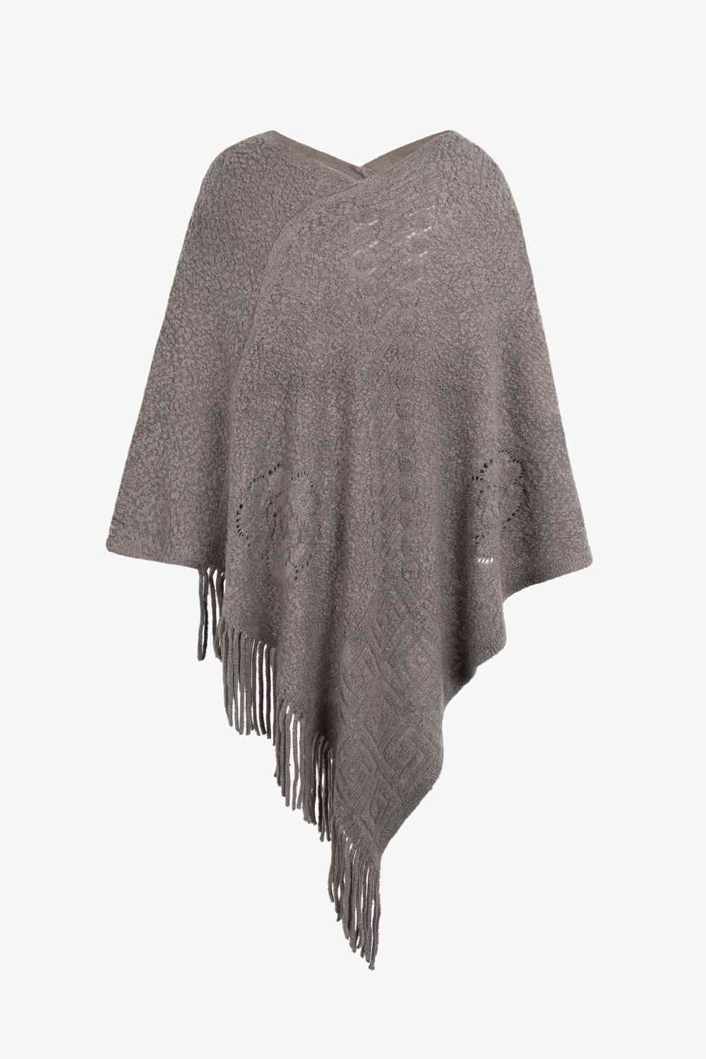 Pearl Trim Fringe Hem Poncho