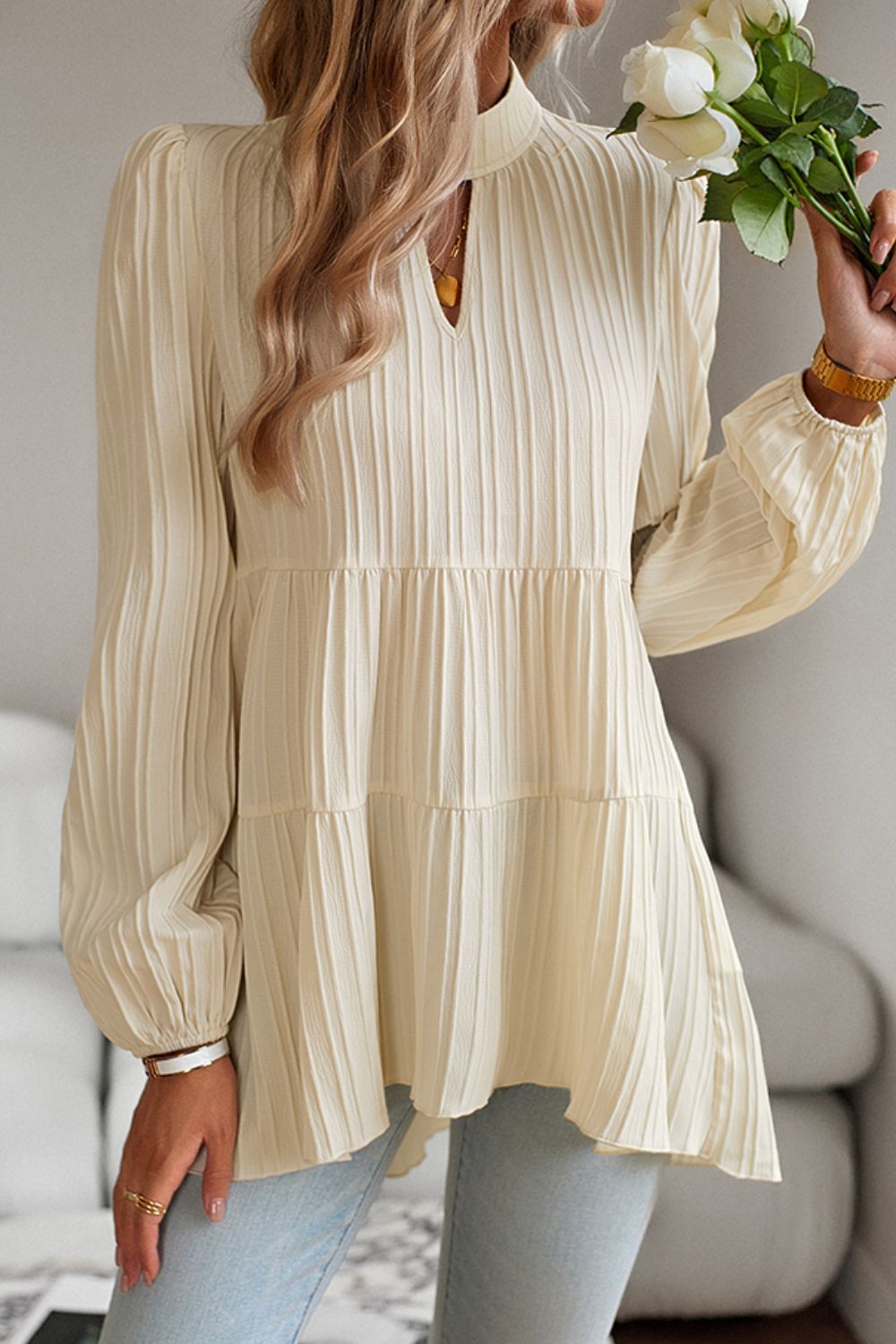 Round Neck Long Sleeve Blouse