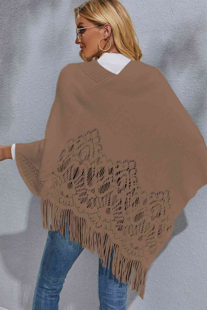 Round Neck Fringe Detail Poncho