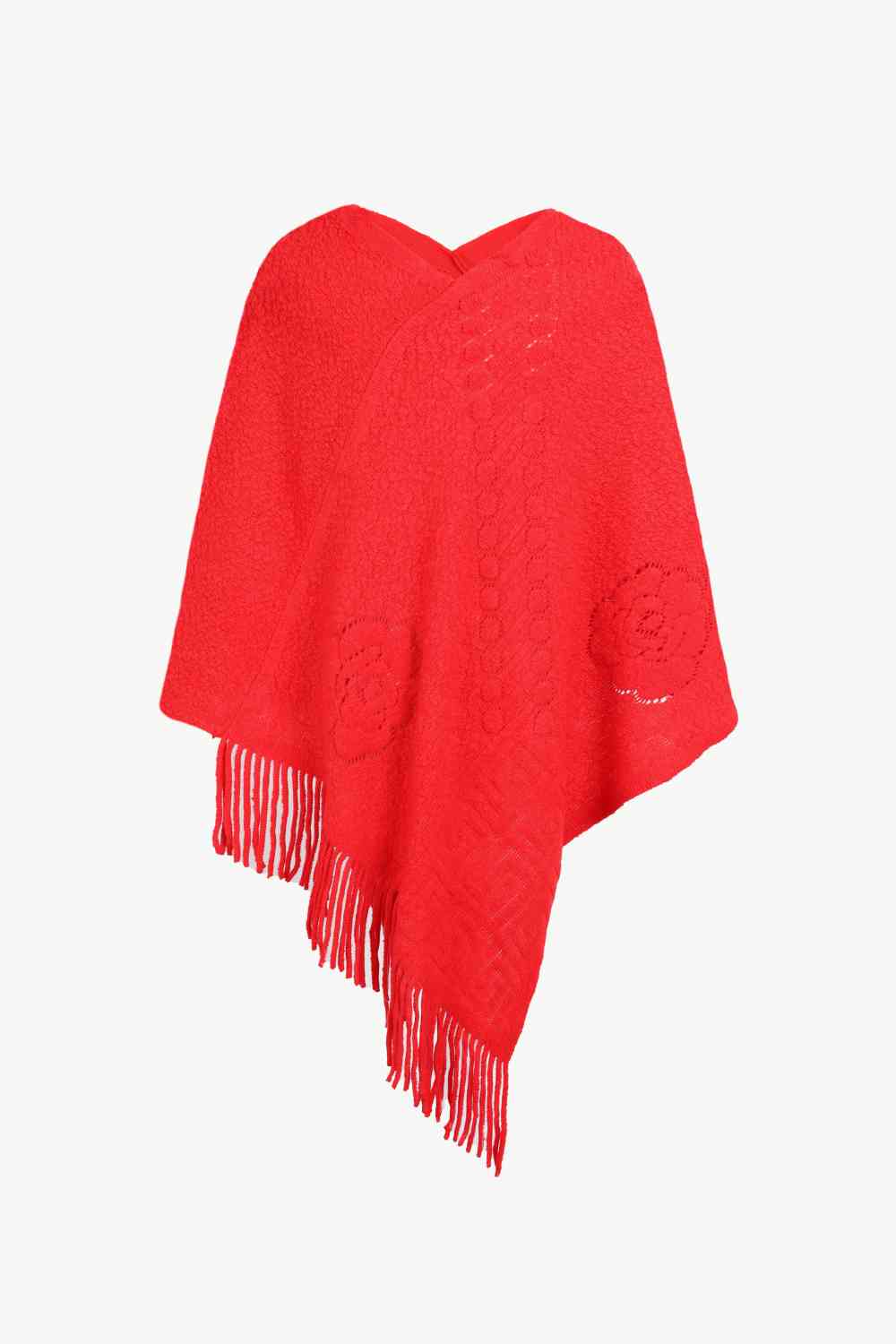 Pearl Trim Fringe Hem Poncho