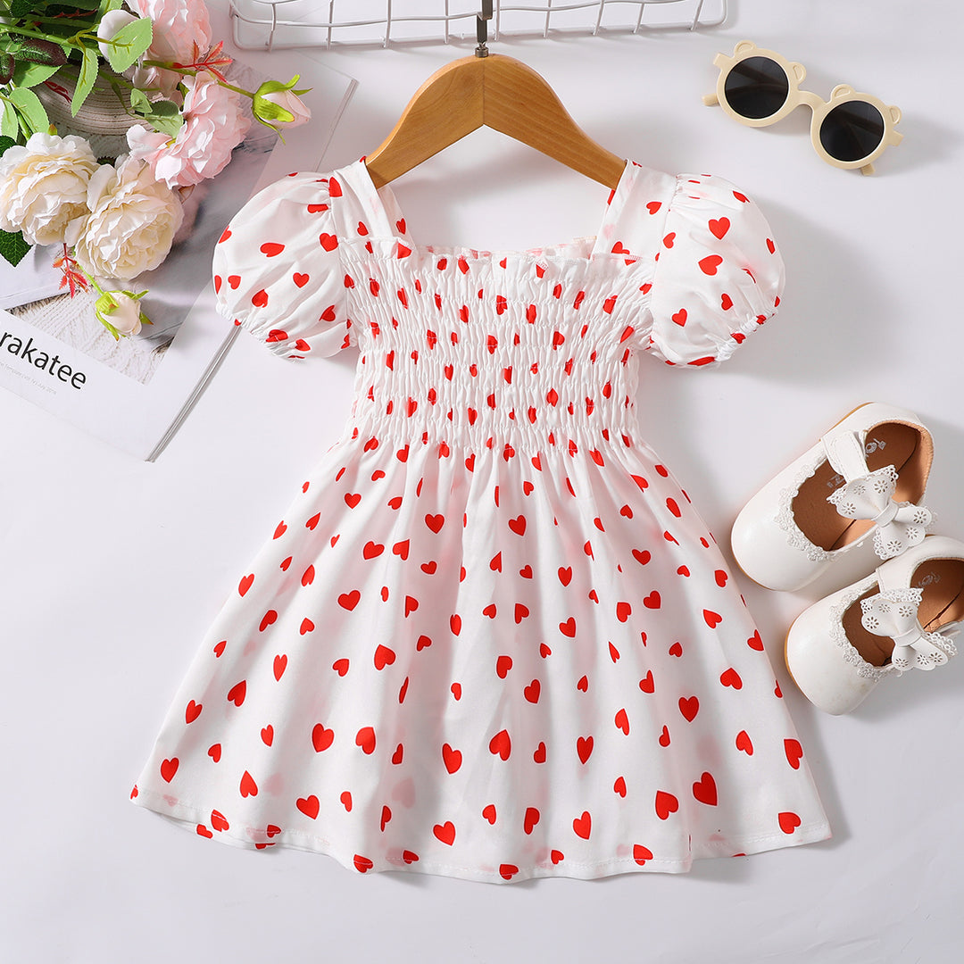 Printed Square Neck Smocked Dress