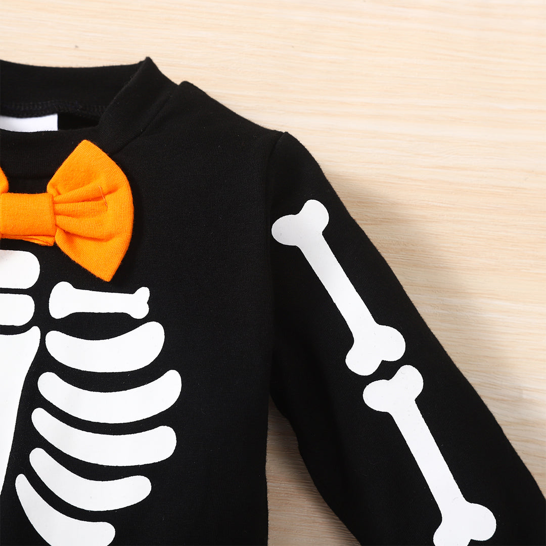 Skeleton Pattern Round Neck Sweatshirt and Bone Pattern Pants Set