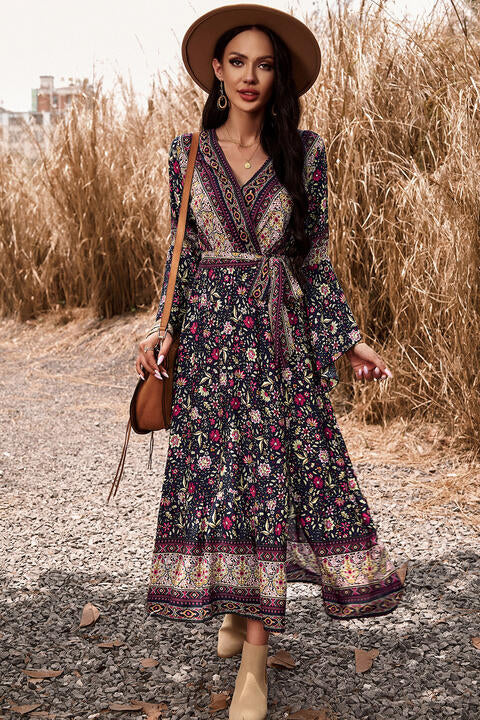 Bohemian Surplice Neck Slit Dress