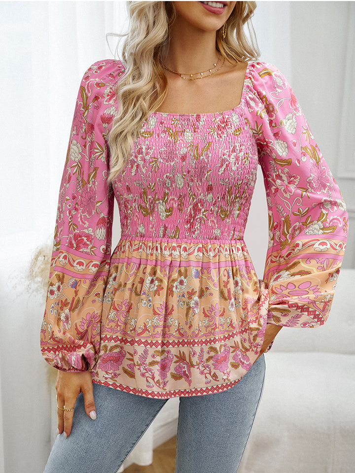 Square Neck Printed Blouse