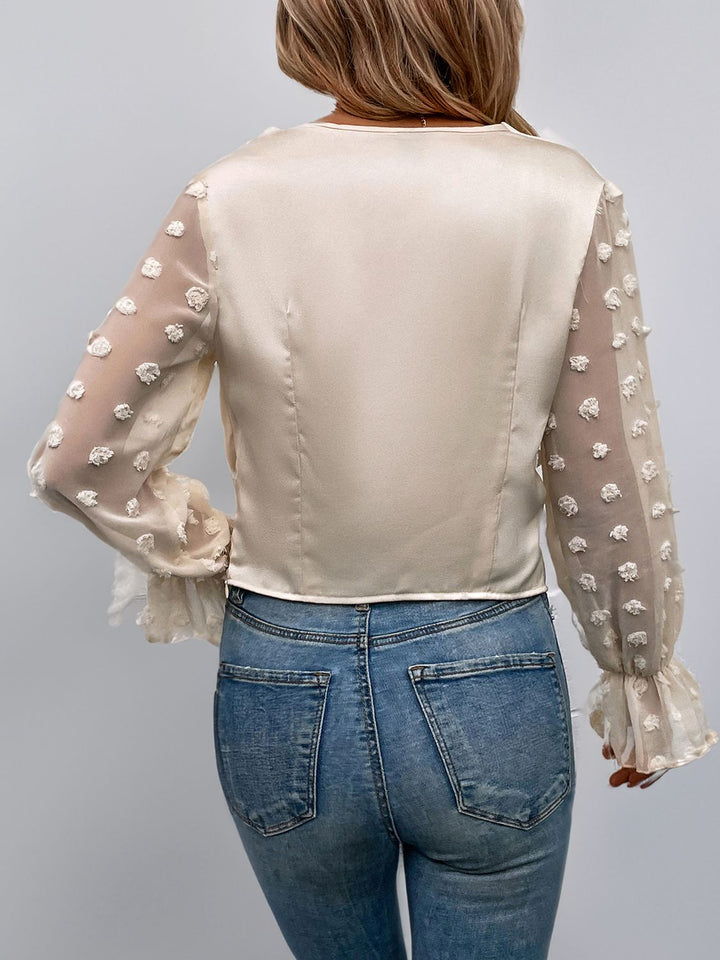 Swiss Dot Flounce Sleeve Blouse