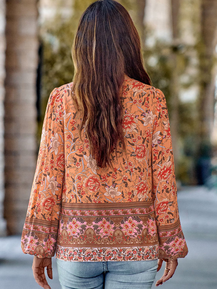 Printed Tie Neck Long Sleeve Blouse