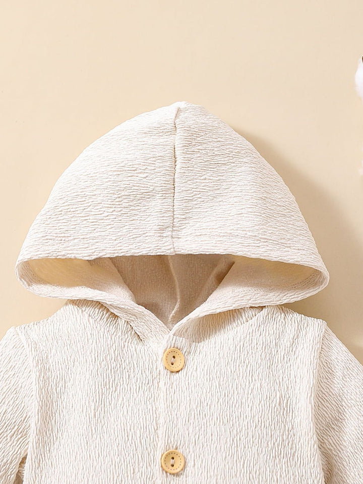 Baby Textured Button Front Hooded Jumpsuit with Pockets