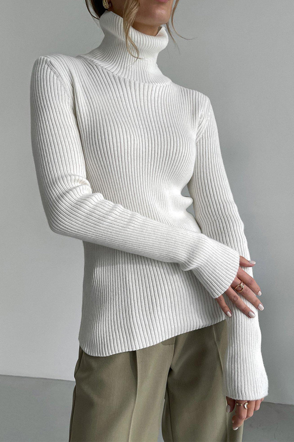 Ribbed Turtle Neck Long Sleeve Sweater