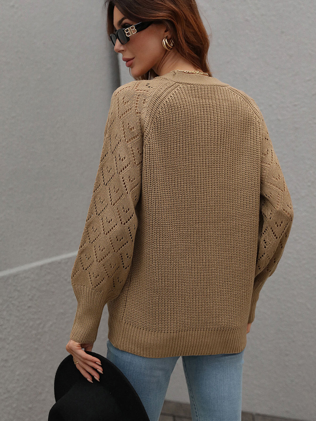 Double Take Rib-Knit Plunge Raglan Sleeve Cardigan