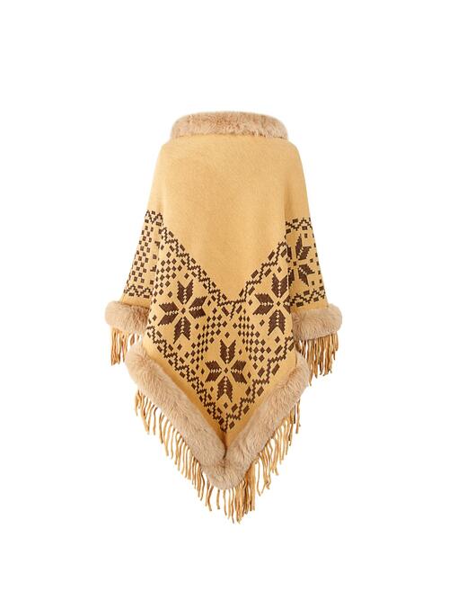 Fringe Geometric Cape Sleeve Poncho