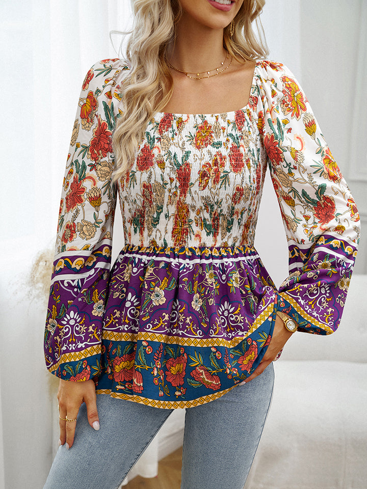 Square Neck Printed Blouse