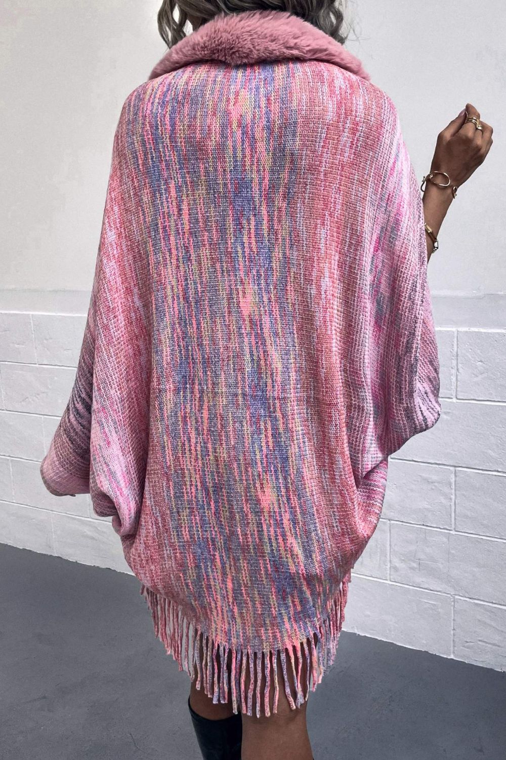 Open Front Fringe Hem Poncho