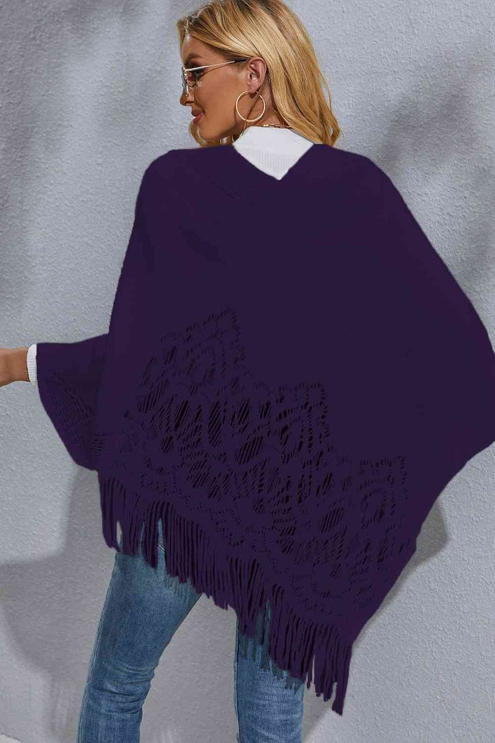 Round Neck Fringe Detail Poncho