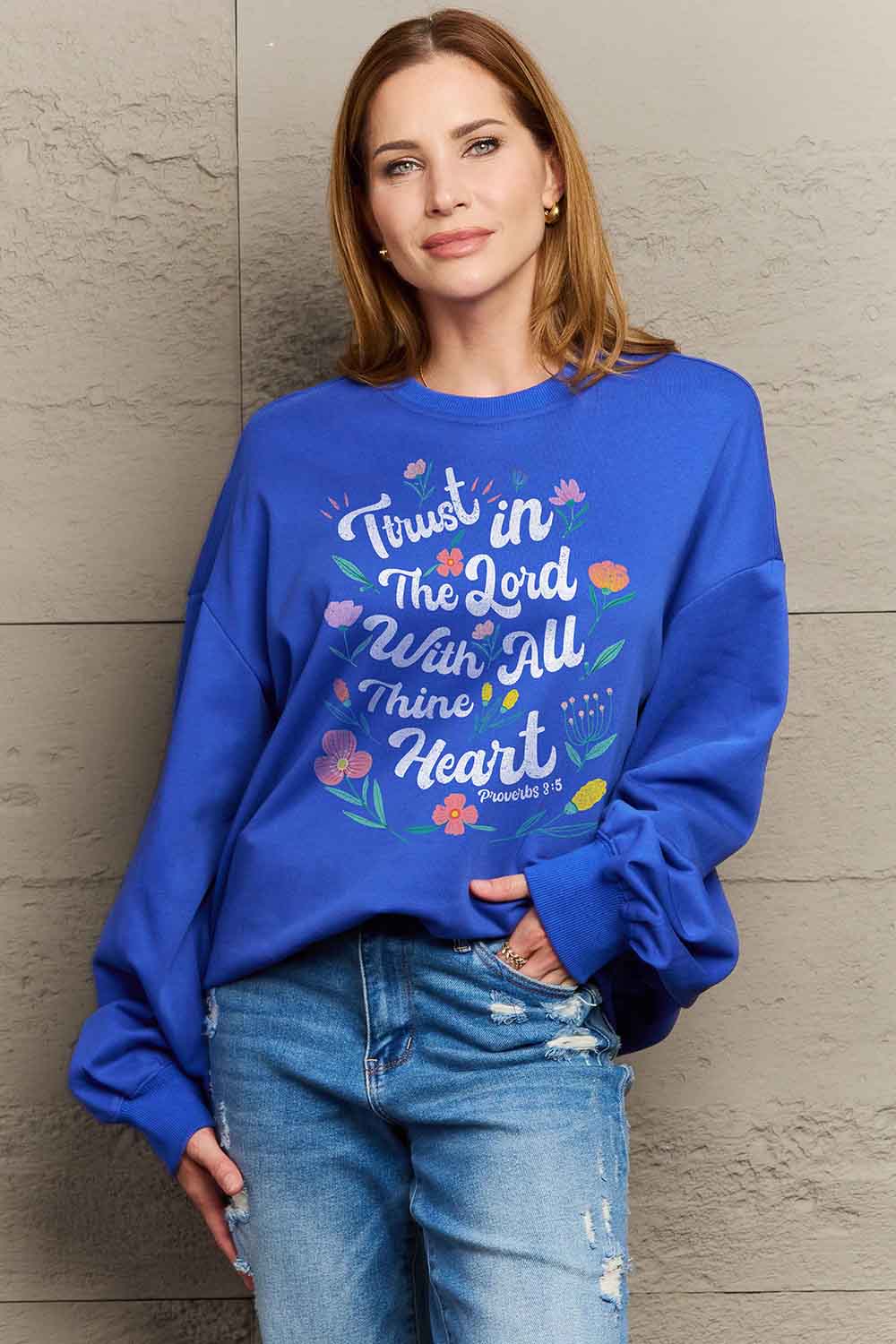 Simply Love Full Size Flower Slogan Graphic Sweatshirt